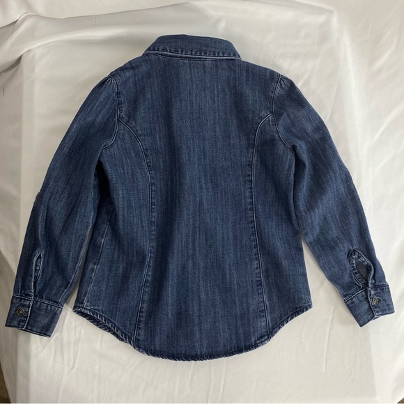 Crazy 8 Girl’s Ling Sleeve Pleated Shoulder Denim Jean Shirt - Picture 3 of 5